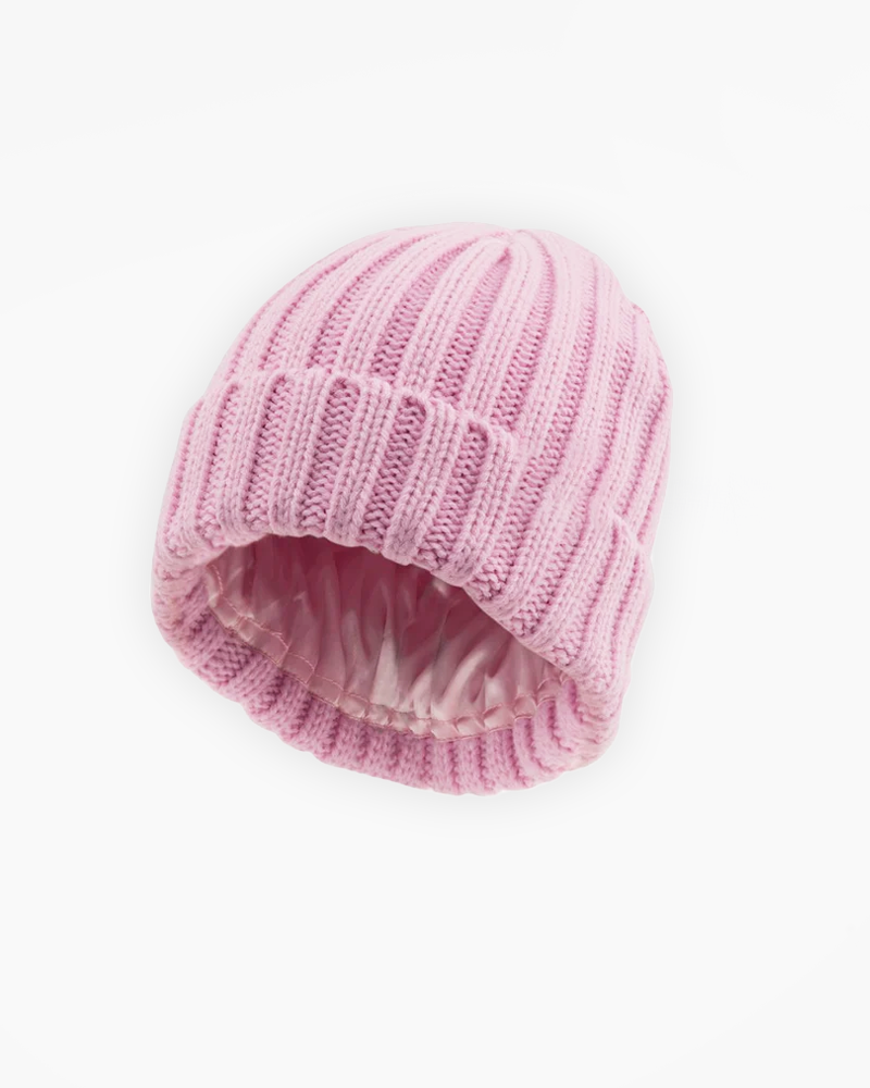 BONNET CÔTELÉ ROSE - INTÉRIEUR SATIN